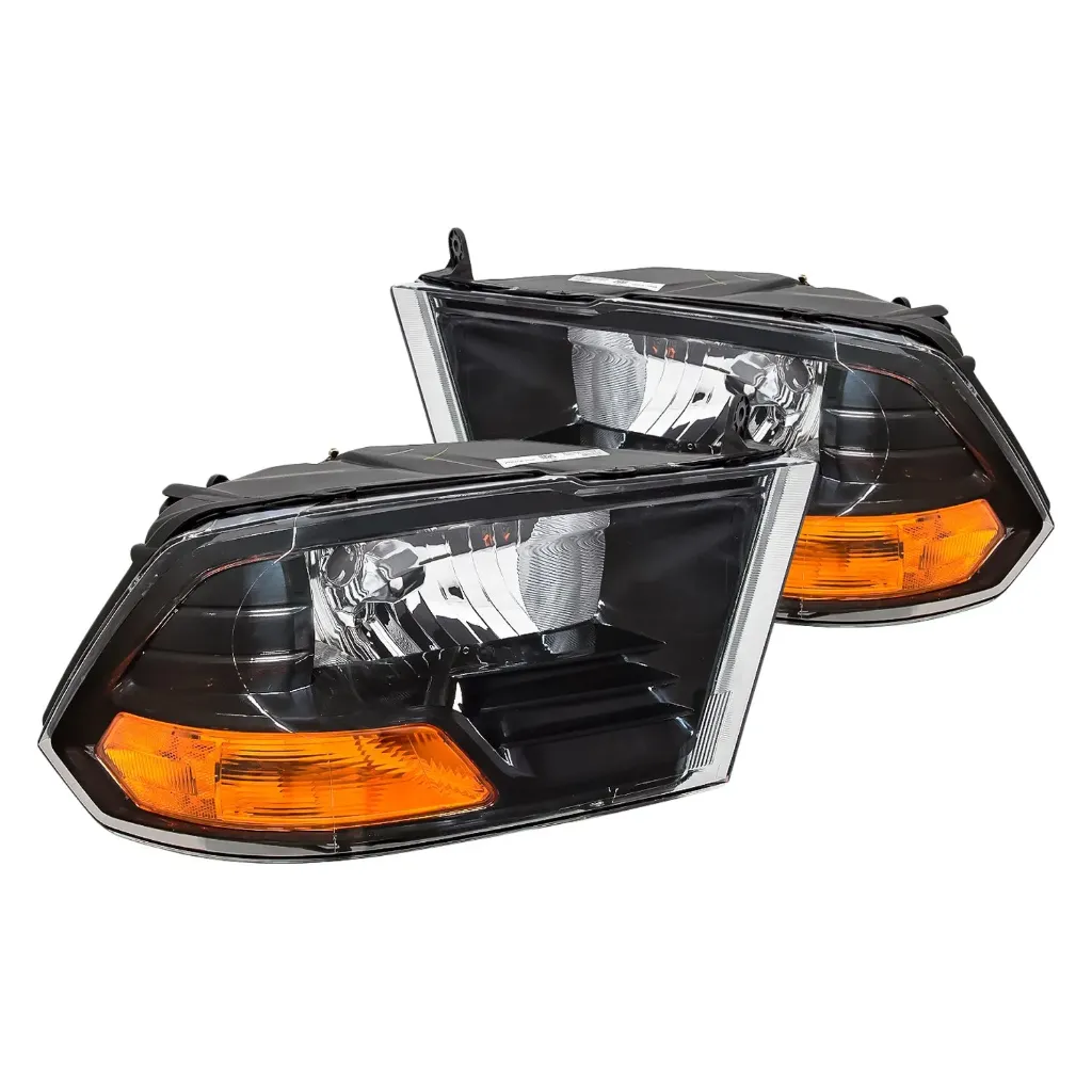 Headlight SET Dodge Ram 1500 Pickup 2009-2018 :PAIR, LH & RH INCLUDED; BLACK HOUSING