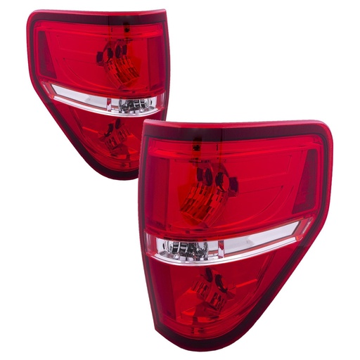[FR561-U0002] Set Taillamp lens/housing FORD F-150 2009-2013: Red Bezel; LT&RT, Styleside